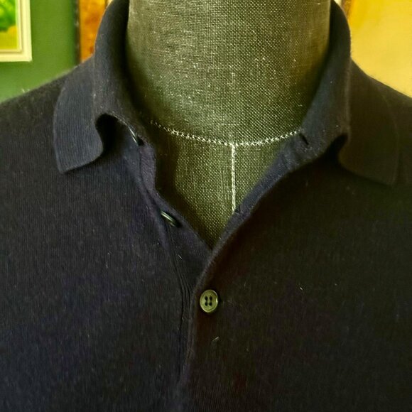 Brunello Cucinelli Mens Virgin Wool/Cashmere Knit Polo Navy Size 48 EU, 1350$RT - Picture 3 of 15